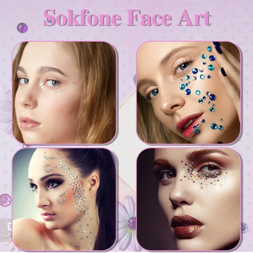 Vista 3 de 3 hojas de gemas de diamantes de imitación autoadhesivos para la cara, maquillaje, uñas, manualidades (rojo rosa)