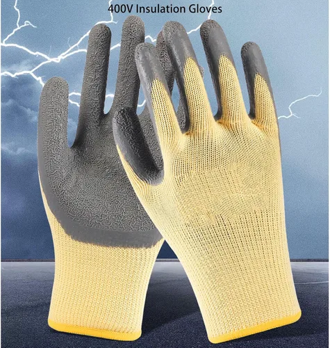 Vista 3 de Hilitand Guantes de trabajo de aislamiento ignífugos, guantes de electricista de goma de 400 V con textura antideslizante en tela de nailon