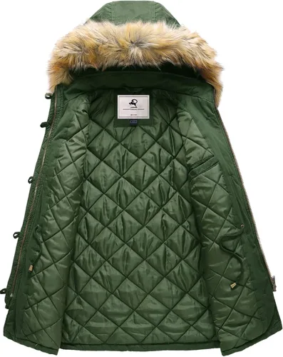 Vista 2 de Uoiuxc - Abrigo de invierno para mujer, chaqueta gruesa e inflada con capucha forrada de pelo sintético