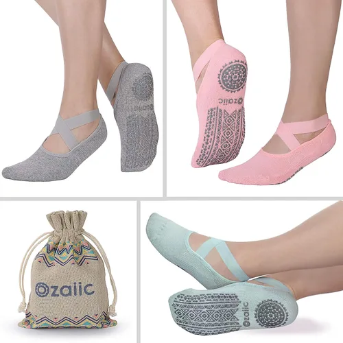 Vista 6 de Ozaiic Calcetines de yoga para mujer antideslizantes y con correas ideal para pilates Pure Barre ballet danza entrenamiento descalza