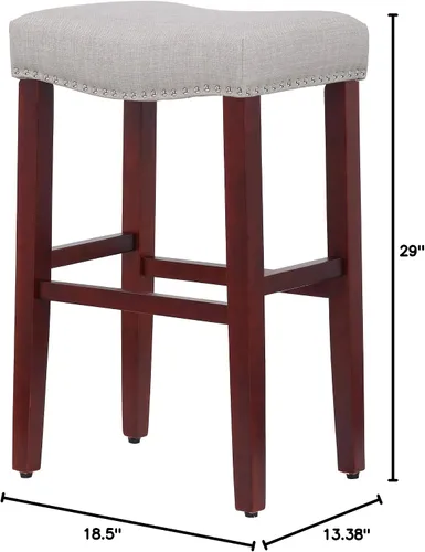Vista 3 de WO Home Furniture Taburete de bar de 29 pulgadas, taburete tapizado sin espalda con patas de madera rojo cereza para cocina (gris)