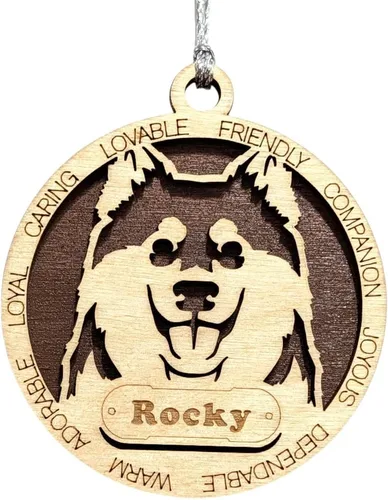 Vista 192 de Adorno de Navidad personalizado para perro Cavalier King Charles Spaniel, redondo de 3 pulgadas, madera cortada con láser de 2 capas, nombre y texto