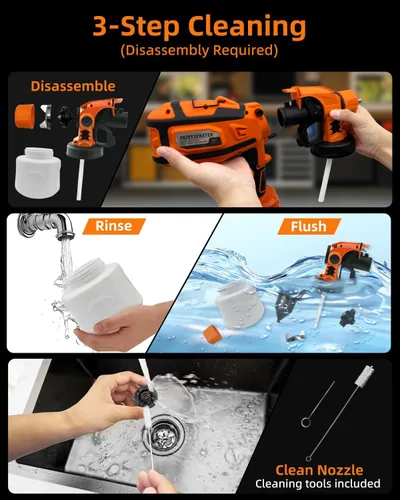 Vista 4 de Pulverizador de pintura HVLP inalámbrico - Motor de 650 W, recipiente desmontable de 47.3 fl oz, 6 boquillas de cobre, 3 patrones de pulverización