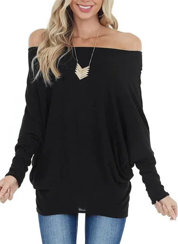 Vista 4 de MIHOLL Blusa de manga larga para mujer, estilo murciélago, casual, holgada, Dolman, blusa