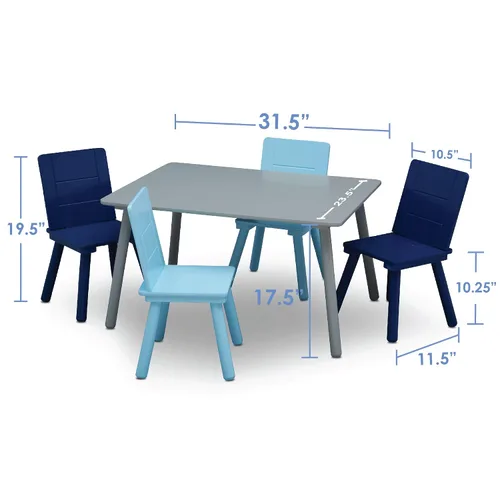 Vista 8 de Delta Children Conjunto de mesa y sillas para niños (4 sillas incluidas), gris/azul
