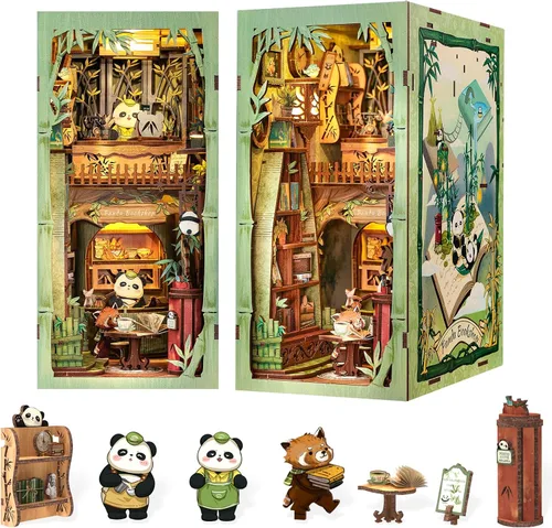 Vista 13 de Fsolis - Kit de rincón de libros - Kit de escena en miniatura DIY para adultos, rompecabezas de madera 3D, mini casa, mini manualidades, estantería