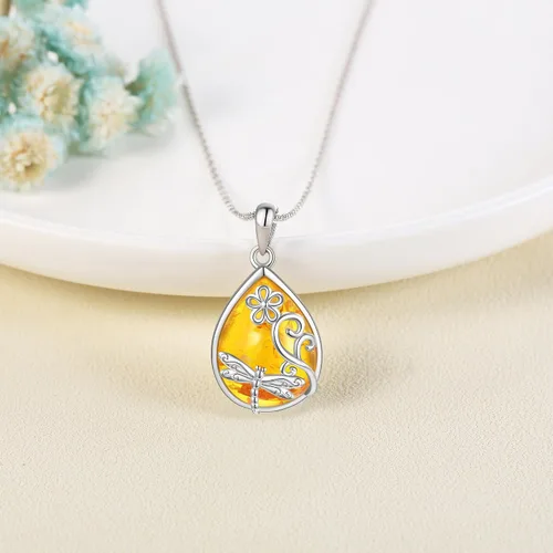 Vista 3 de ONEFINITY Collares de ámbar de plata de ley 925 con colgante de ámbar, regalo de joyería de ámbar para mujer