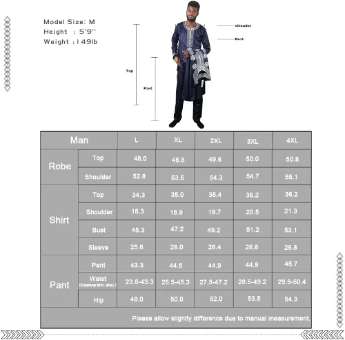 Vista 6 de HD Ropa africana para hombre, ropa Agbada, camisas y pantalones bordados, 3 piezas
