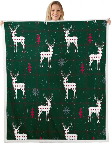 Vista 9 de Manta de cama Kawaii de Papá Noel, manta rústica de felpa con corona de Navidad para decoración rústica del hogar, manta de franela de flores rojas