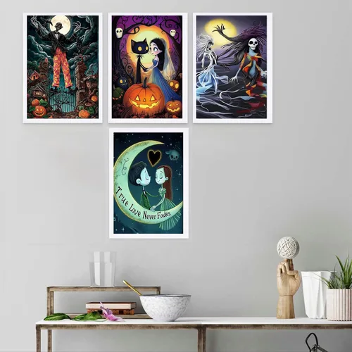 Vista 3 de GemZono Paquete de 4 kits de pintura de diamantes para adultos, bricolaje 5D de Halloween, pintura de diamante con diamantes redondos, kit