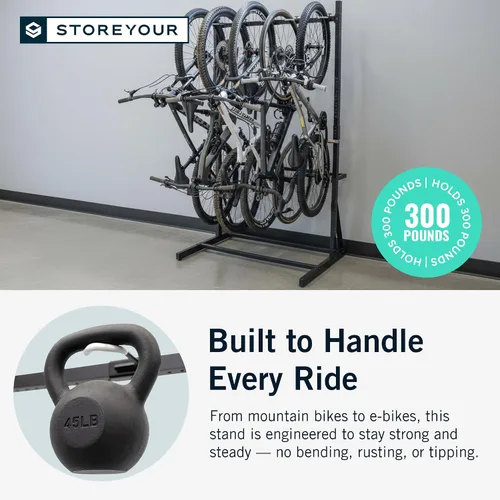 Vista 5 de StoreYourBoard Soporte de bicicleta para interiores - Soporte de almacenamiento independiente para 5 bicicletas - Soporte de bicicleta resistente