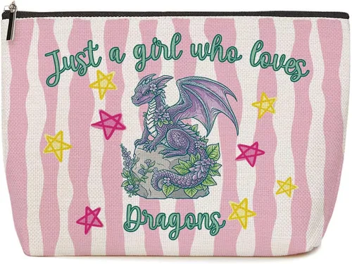 Vista 45 de Lovdazzles Dragon Gifts for Girls Makeup Bag Funny Animal Cosmetic Bag Gifts for Dragon Lovers Women, Just A Girl Who Loves Dragons, Christmas