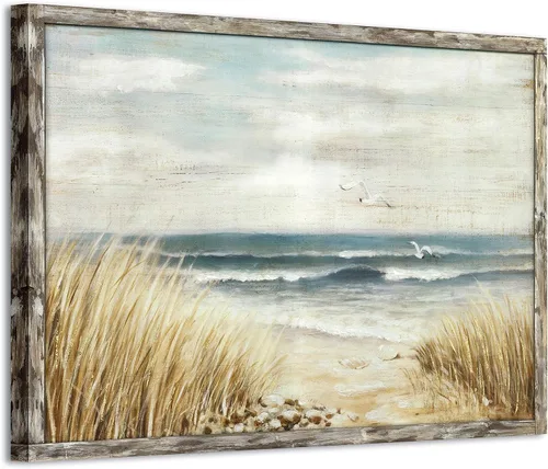 Vista 8 de Lienzo decorativo para pared, camino de playa: camino de arena con pintura de valla a la costa, impresiones artísticas para baño