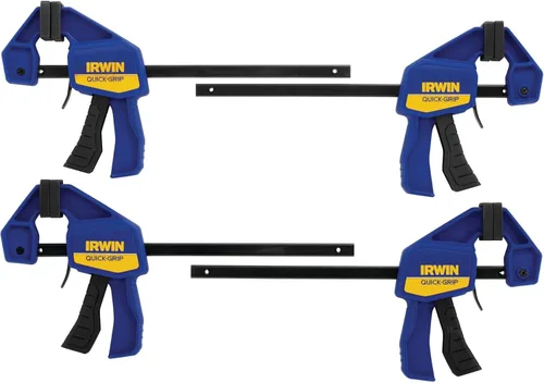 Vista 2 de IRWIN QUICK-GRIP Abrazadera de barra, con una mano, mini, 6 pulgadas (2), 12 pulgadas (2), paquete de 4 (1964748) azul, amarillo