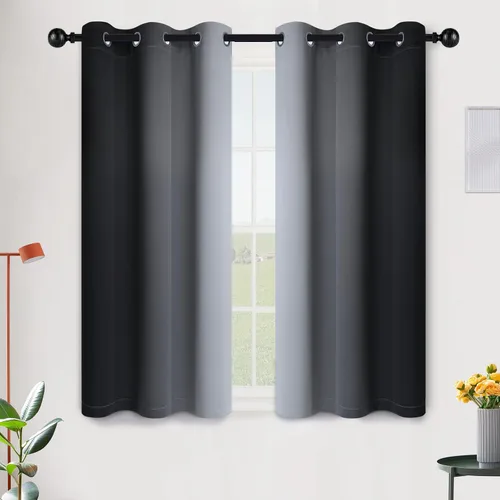 Vista 162 de SimpleHome Cortinas degradadas degradadas para oscurecer la habitación de 36 pulgadas de largo para dormitorio, con ojales y bloqueo de luz Negro