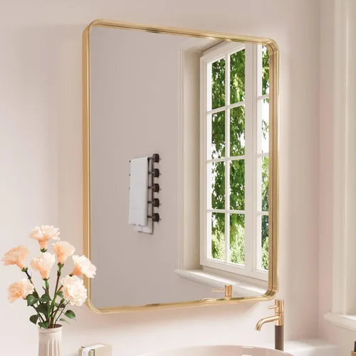 Vista 43 de JISOSO - Espejo de baño negro de 20x30 pulgadas con marco de metal negro, espejo de tocador rectangular redondeado con acabado mate para pared