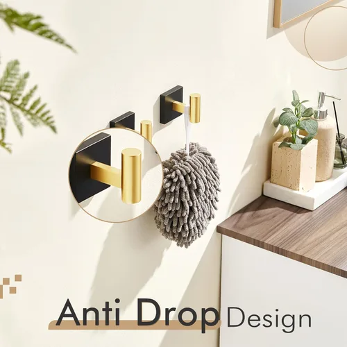 Vista 4 de KOKOSIRI Ganchos para batas de baño, ganchos para toallas, ganchos montados en la pared, accesorios de baño, paquete de 2 unidades, color negro