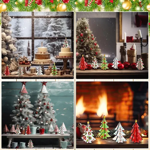 Vista 6 de Bucherry 5 piezas de árboles de Navidad de madera, decoraciones de mesa, árboles de Navidad rústicos 3D, centros de mesa de Navidad, letreros