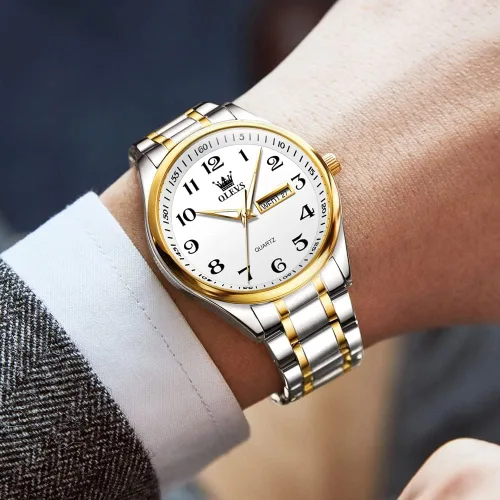 Vista 3 de OLEVS Reloj de negocios de lujo esfera grande fácil de leer reloj analógico de cuarzo con fecha de día relojes clásicos impermeables con números