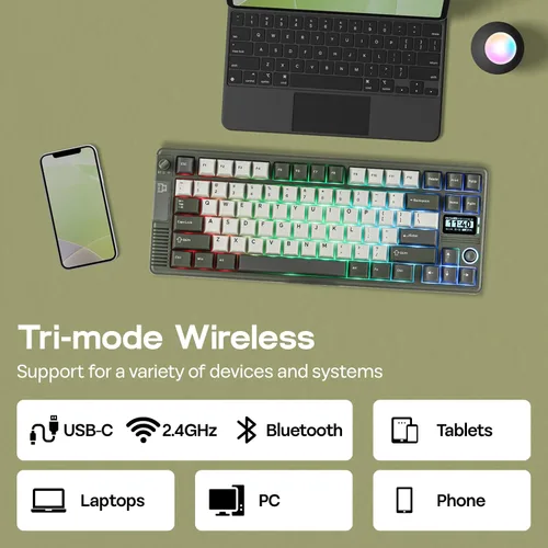 Vista 5 de EPOMAKER Teclado mecánico inalámbrico RT85 con joystick y pantalla de bricolaje, 8000mAh, BTUSB2.4Ghz, junta, rellenos de 5 capas, intercambio
