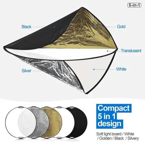 Vista 5 de WELLMAKING Reflector de 32 Pulgadas (80cm) para Fotografía, Reflector de Luz Plegable con Bolsa y Adaptador de Inclinación, Reflector de Manija 5