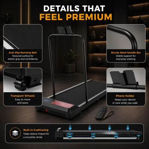 Vista 5 de Walking Pad with Handle Bar, 8% Incline, Compact Under Desk Treadmill 2.5HP quiet motor, 265 lb capacity, 0.6-4 MPH speed, 15 x 35.4 in belt