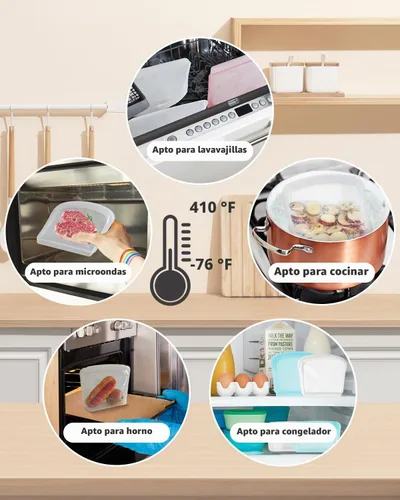 Vista 4 de Paquete de 6 bolsas de almacenamiento de alimentos de silicona