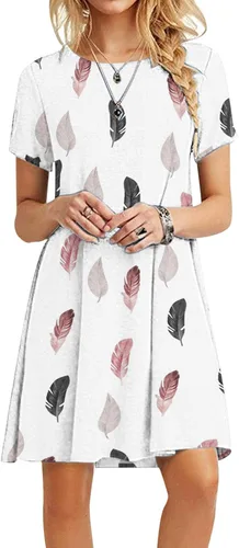 Vista 2 de Women Fashion Summer Casual T Shirt Dresses Short Sleeve Boho O Neck Print Dress Loose Mini Beach Dress Loose
