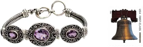 Vista 4 de NOVICA Pulsera con colgante de amatista hecha a mano, plata de ley 925, piedra natal de Indonesia púrpura 7 pulgadas de largo x 7.5 pulgadas