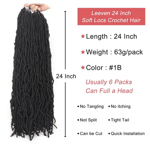 Vista 2 de Leeven Nuevas Trenzas de Ganchillo de Cabello con Locs Falsos Suaves de 24 Pulgadas de Largo Locs de Diosa Desgastados 6 Paquetes Negro Natural