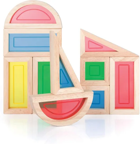 Vista 2 de Guidecraft Juego de bloques de arco iris - 10 piezas. Juguetes educativos y de aprendizaje para niños, bloques apilables