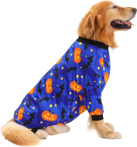 Vista 9 de HDE Pijama de una pieza para perro, ligero, para perros M-3XL, estrellas fantasmales, talla S