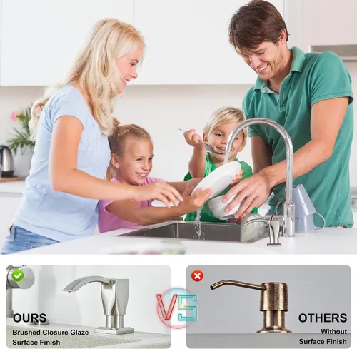 Vista 6 de GAGALIFE - Dispensador de jabón para fregadero de cocina, de níquel cepillado, dispensador de jabón integrado para fregadero de cocina con tubo