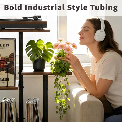 Vista 7 de Bikoney - Soporte Botánico para Tocadiscos con Almacenamiento de Vinilo, Mueble de Mesa para Tocadiscos de Madera con Estante para Discos LP