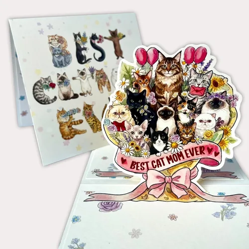 Vista 15 de Tarjeta de cumpleaños de gato negro, tarjeta desplegable 3D con sobre, tarjeta de felicitación de feliz cumpleaños para amantes de los gatos