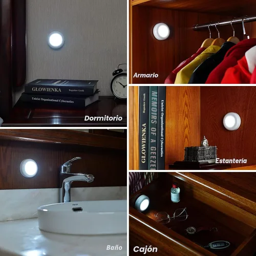 Vista 7 de STAR-SPANGLED Paquete de 3 luces con sensor de movimiento de 2.8 pulgadas para interiores, funciona con pilas AAA, luz LED para pegar en escaleras