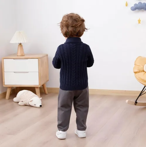 Vista 4 de Feidoog Cárdigan de ganchillo para bebés y niños, cuello en V, suéter de punto con botones para niños pequeños