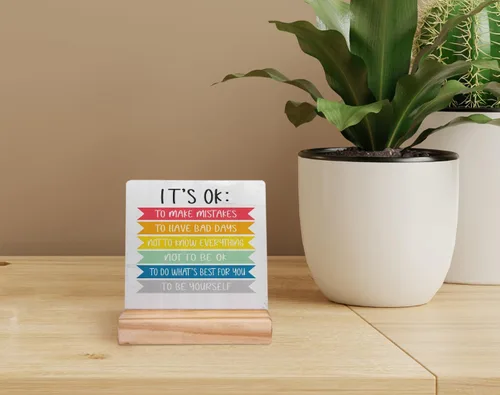 Vista 2 de Placa de madera con soporte de madera, citas inspiradoras, letrero de madera para decoración de escritorio para el hogar, aula, escuela, terapia