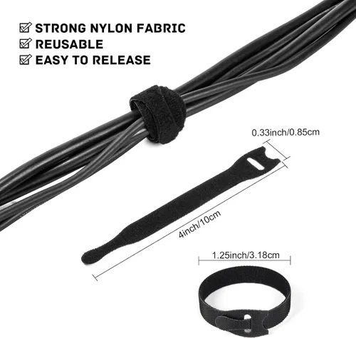 Vista 2 de OneLeaf Bridas de cables reutilizables, correas de gestión de cables negros