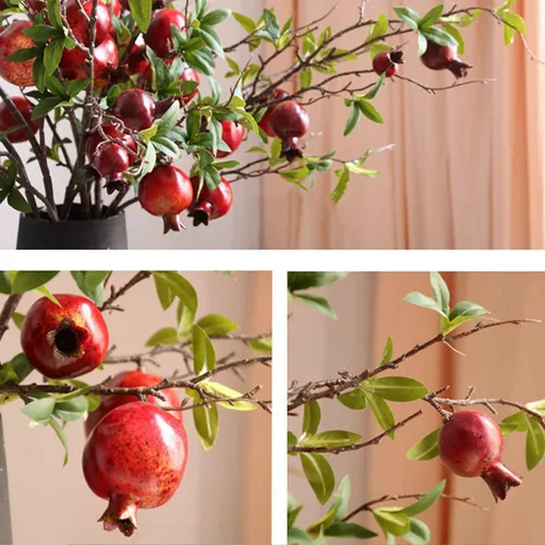 Vista 5 de Firlar 2 piezas de plantas artificiales, tallo de flor de granada, ramas de granada artificiales de 37.4 pulgadas, ramo de frutas artificiales