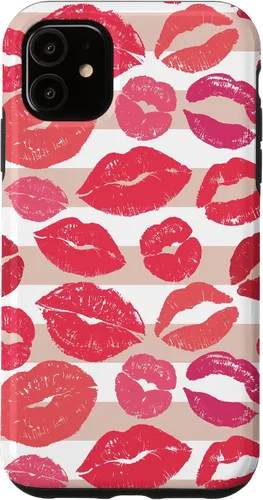 Vista 7 de iPhone 16 - Funda con diseño de beso y lápiz labial rosa