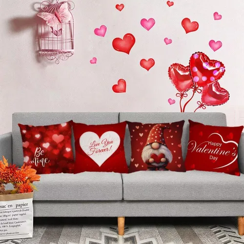 Vista 4 de YeeJu Juego de 4 fundas de almohada de 12 x 12 pulgadas con diseño de gnomo de corazón rojo con texto en inglés «Happy Valentines Day», fundas