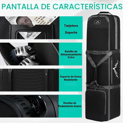 Vista 5 de Bolsa de viaje de golf GoHimal con varilla de soporte ajustable, estuche de viaje de golf de tela Oxford 900D resistente para aerolíneas con ruedas