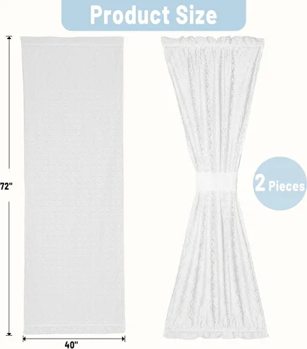 Vista 2 de Juego de 2 cortinas traslúcidas blancas para puerta francesa, 25 x 72 pulgadas, cortinas de gasa de encaje con ramas y hojas botánicas para patio