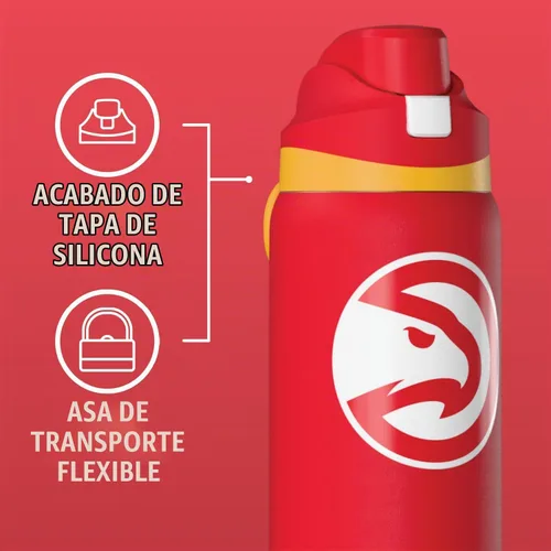 Vista 3 de Hydrapeak Botella de agua aislada de 32 onzas con licencia oficial de la NBA Atlanta Hawks Oasis con tapa y asa con botón de presión, botella
