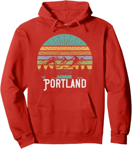 Vista 13 de PORTLAND OREGON - Sudadera con capucha estilo retro vintage de los años 70 y 80, Negro, S