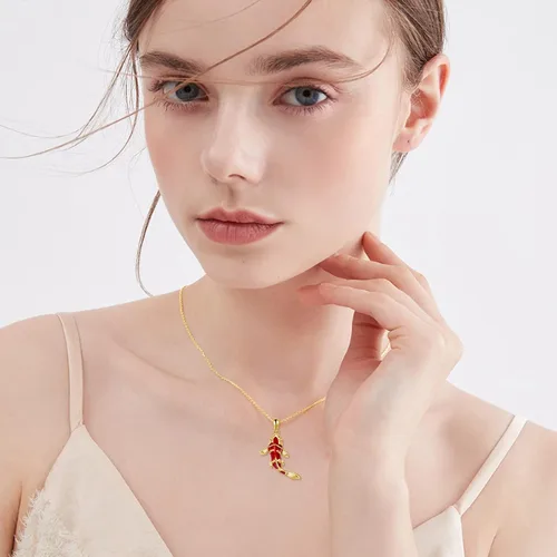 Vista 2 de Collar de pez Koi para mujer, plata de ley, pez rojo, regalo para amantes de los peces