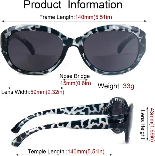 Vista 5 de Lentes de sol bifocales de lectura para mujer, 3 pares, estilo vintage, diseño ovalado Jackie Nearly Invisible Bifocal Lenses,Jackie Oval Ladies