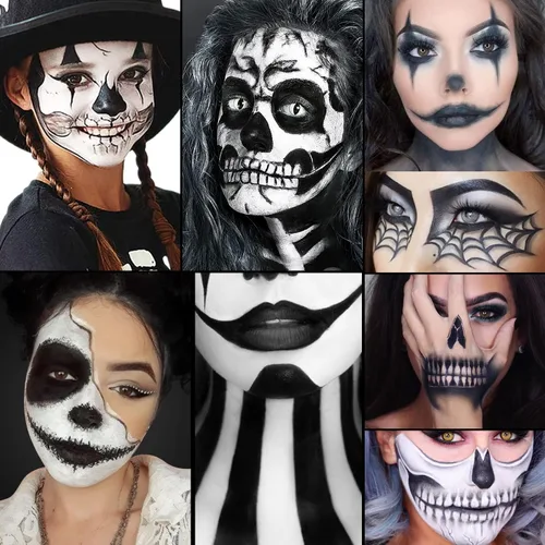 Vista 3 de DE'LANCI Face Paint Black + White Clown Makeup Face Body Paint Set, High Pigment Professional Oil-Based Cosmetic Paint for Halloween SFX Makeup