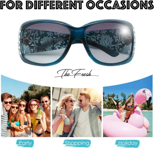 Vista 5 de The Fresh Gafas de sol clásicas de moda con diamantes de imitación de moda con caja de regalo